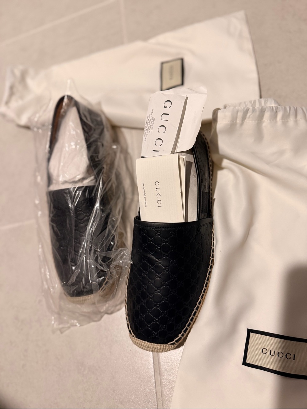 Gucci Black Embossed GG Leather Espadrille